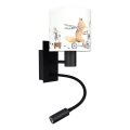 Brilagi - LED otroška fleksibilna stenska svetilka BOBO 1xE27/25W/230V + LED/3W črna/bela/z živalskimi motivi