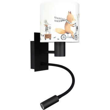 Brilagi - LED otroška fleksibilna stenska svetilka BOBO 1xE27/25W/230V + LED/3W črna/bela/z živalskimi motivi