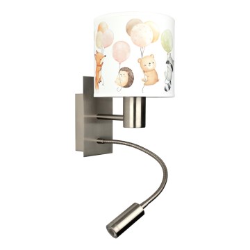Brilagi - LED otroška fleksibilna stenska svetilka BOBO 1xE27/25W/230V + LED/3W matni krom/bela/z živalskim motivom