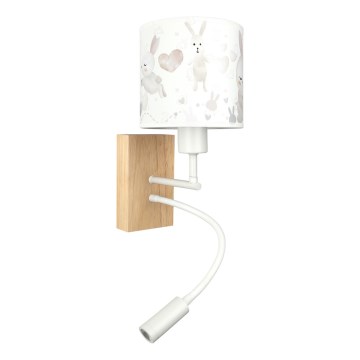 Brilagi - LED Otroška fleksibilna stenska svetilka BOBO WOOD 1xE27/25W/230V + LED/3W hrast/bela/zajčki