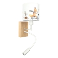 Brilagi - LED otroška fleksibilna stenska svetilka BOBO WOOD 1xE27/25W/230V + LED/3W hrast/bela/živalski motiv