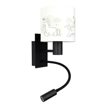 Brilagi - LED otroška prilagodljiva stenska svetilka BOBO 1xE27/25W/230V + LED/3W črna/bela/s potiskom enorogov