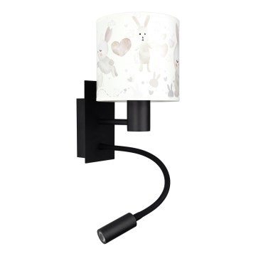 Brilagi - LED otroška prilagodljiva stenska svetilka BOBO 1xE27/25W/230V + LED/3W črna/bela/zajčki