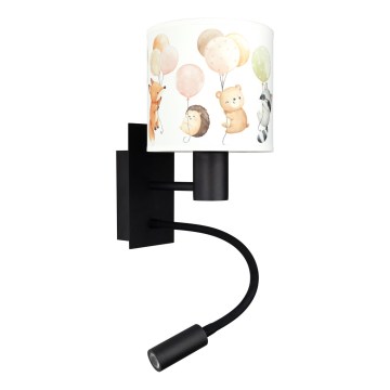 Brilagi - LED otroška prilagodljiva stenska svetilka BOBO 1xE27/25W/230V + LED/3W črna/bela/živalski motivi