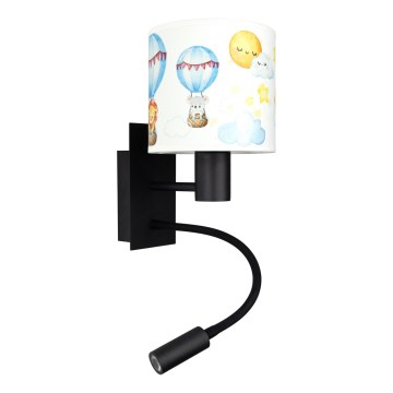 Brilagi - LED otroška prilagodljiva stenska svetilka BOBO 1xE27/25W/230V + LED/3W črna/bela/živalski motivi