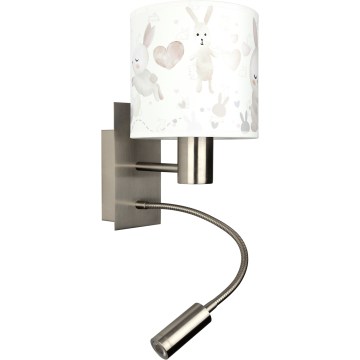 Brilagi - LED otroška prilagodljiva stenska svetilka BOBO 1xE27/25W/230V + LED/3W mat krom/bela/zajčki