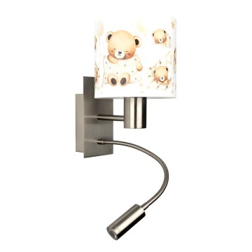 Brilagi - LED otroška prilagodljiva stenska svetilka BOBO 1xE27/25W/230V + LED/3W matni krom/bela/medvedki