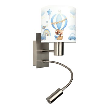 Brilagi - LED otroška prilagodljiva stenska svetilka BOBO 1xE27/25W/230V + LED/3W matni krom/bela/modra/medvedki