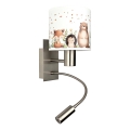 Brilagi - LED otroška prilagodljiva stenska svetilka BOBO 1xE27/25W/230V + LED/3W matni krom/bela/s živalskimi motivi