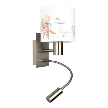Brilagi - LED otroška prilagodljiva stenska svetilka BOBO 1xE27/25W/230V + LED/3W matni krom/bela/živalski motivi