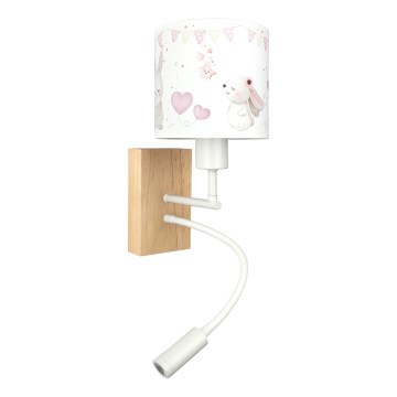 Brilagi - LED otroška prilagodljiva stenska svetilka BOBO WOOD 1xE27/25W/230V + LED/3W hrast/bela/kremna/zajčki