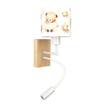 Brilagi - LED otroška prilagodljiva stenska svetilka BOBO WOOD 1xE27/25W/230V + LED/3W hrast/bela/medvedki