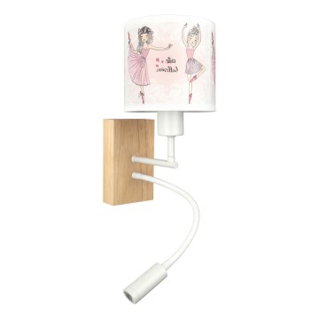 Brilagi - LED otroška prilagodljiva stenska svetilka BOBO WOOD 1xE27/25W/230V + LED/3W hrast/bela/rožnata/baletke