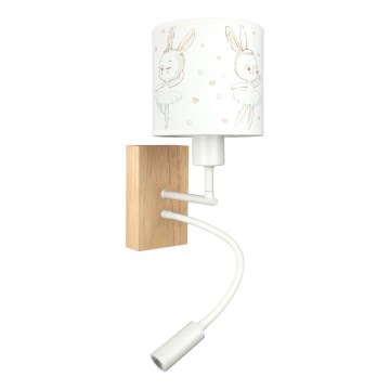 Brilagi - LED Otroška prilagodljiva stenska svetilka BOBO WOOD 1xE27/25W/230V + LED/3W hrast/bela/zajčki