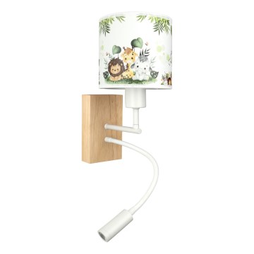Brilagi - LED Otroška prilagodljiva stenska svetilka BOBO WOOD 1xE27/25W/230V + LED/3W hrast/bela/zelena/džungla