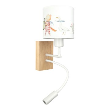 Brilagi - LED Otroška prilagodljiva stenska svetilka BOBO WOOD 1xE27/25W/230V + LED/3W hrast/bela/živalski motivi