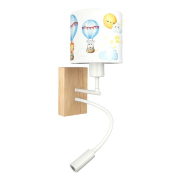 Brilagi - LED otroška prilagodljiva stenska svetilka BOBO WOOD 1xE27/25W/230V + LED/3W hrast/bela/živalski motivi