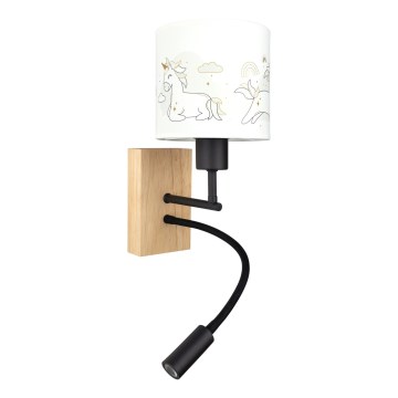 Brilagi - LED otroška prilagodljiva stenska svetilka BOBO WOOD 1xE27/25W/230V + LED/3W hrast/črna/bela/enorogi