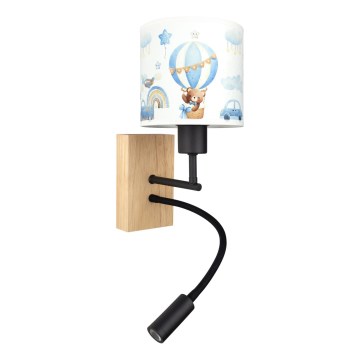 Brilagi - LED otroška prilagodljiva stenska svetilka BOBO WOOD 1xE27/25W/230V + LED/3W hrast/črna/bela/modra/medvedki