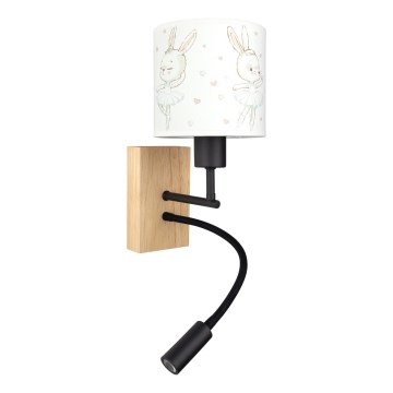Brilagi - LED otroška prilagodljiva stenska svetilka BOBO WOOD 1xE27/25W/230V + LED/3W hrast/črna/bela/zajčki