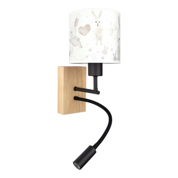 Brilagi - LED Otroška prilagodljiva stenska svetilka BOBO WOOD 1xE27/25W/230V + LED/3W hrast/črna/bela/zajčki