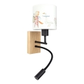 Brilagi - LED otroška prilagodljiva stenska svetilka BOBO WOOD 1xE27/25W/230V + LED/3W hrast/črna/bela/živalski motiv