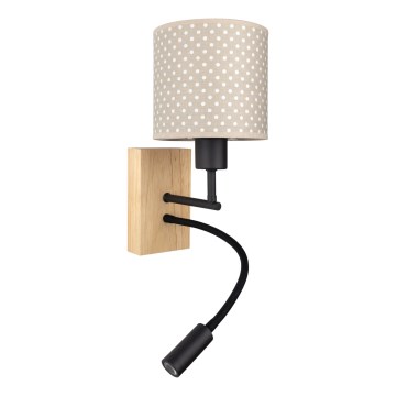 Brilagi - LED otroška prilagodljiva stenska svetilka BOBO WOOD 1xE27/25W/230V + LED/3W hrast/črna/bež/pikice