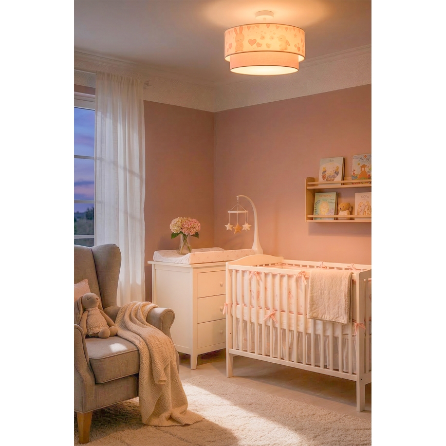 Brilagi - LED otroška stropna svetilka BOBO 1xE27/10W/230V premer 40 cm kremna/rožnata/z motivom zajčkov
