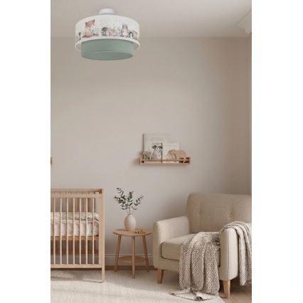 Brilagi - LED otroška pritrjena stropna svetilka BOBO 1xE27/10W/230V, Ø 40 cm, bela/zelena/živalski motiv