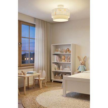 Brilagi-LED Otroška pritrjena stropna svetilka BOBO 1xE27/60W/230V premer 40 cm bela/bež/živalski motiv