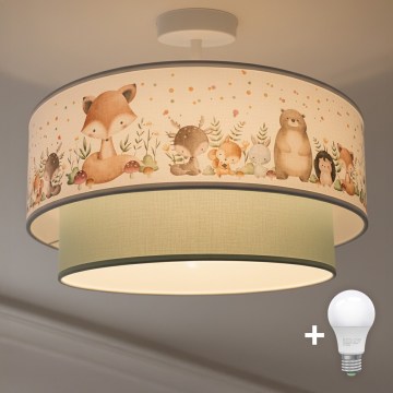 Brilagi-LED Otroška pritrjena stropna svetilka BOBO 1xE27/60W/230V Ø 40 cm bela/zelena/živalski motiv