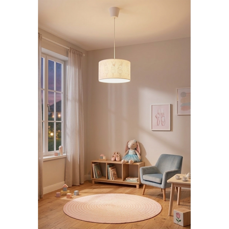 Brilagi - LED otroška viseča svetilka na kablu BOBO 1xE27/10W/230V Ø 35 cm bela/zajčki