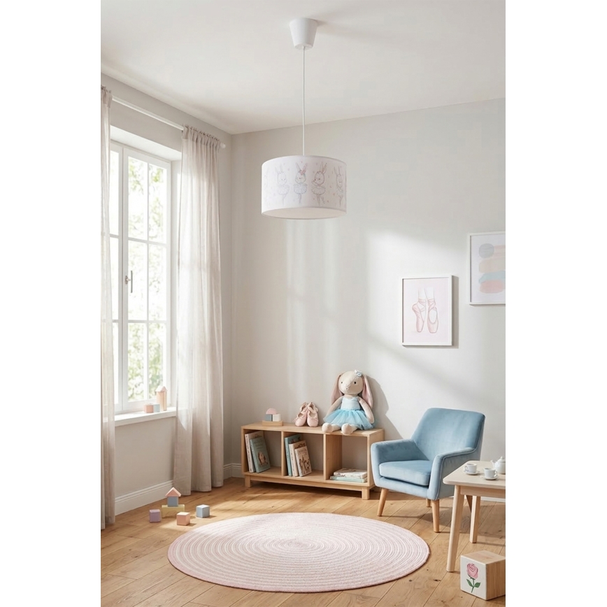 Brilagi - LED otroška viseča svetilka na kablu BOBO 1xE27/60W/230V Ø 35 cm bela/zajčki