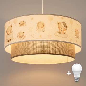 Brilagi - LED otroška viseča svetilka na vrvici BOBO 1xE27/60W/230V, premer 40 cm, bela/bež/medvedek