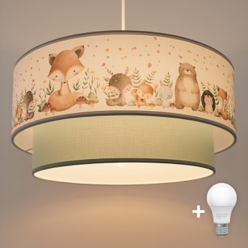 Brilagi - LED otroški lestenec BOBO na kablu 1xE27/60W/230V premer 40 cm bela/zelena/živalski motivi