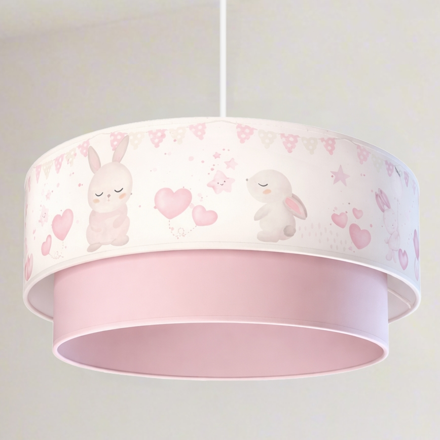 Brilagi - LED otroški luster na kablu BOBO 1xE27/60W/230V, premer 40 cm, kremna/rožnata/s motivom zajčkov