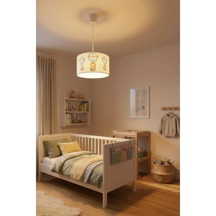 Brilagi - LED otroški lestenec BOBO na vrvici 1xE27/10W/230V Ø 35 cm bela/živalski motivi