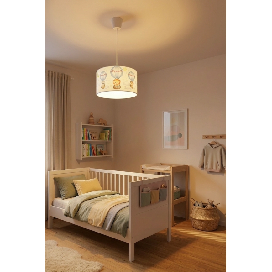 Brilagi - LED otroški lestenec BOBO na vrvici 1xE27/10W/230V Ø 35 cm bela/živalski motivi