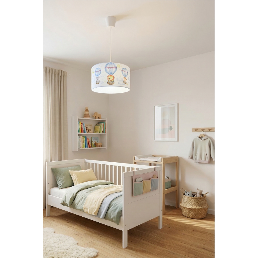 Brilagi - LED otroški lestenec BOBO na vrvici 1xE27/10W/230V Ø 35 cm bela/živalski motivi