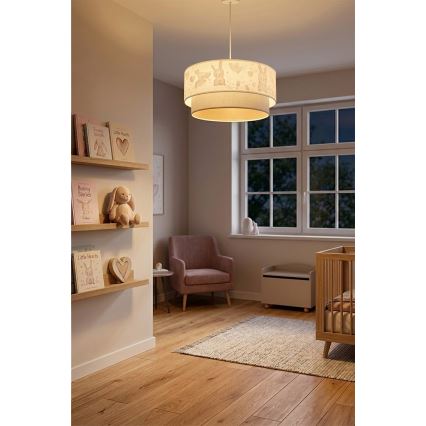 Brilagi - LED otroški lestenec na vrvici BOBO 1xE27/10W/230V premer 40 cm kremna/siva/z motivom zajčkov