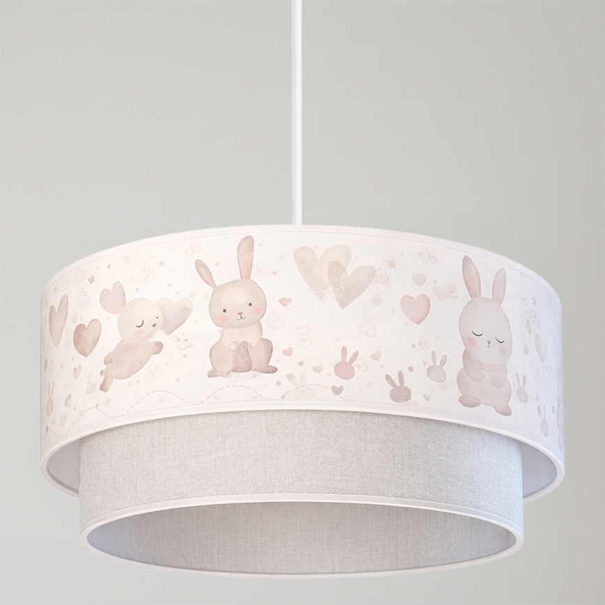Brilagi - LED otroški lestenec na vrvici BOBO 1xE27/10W/230V premer 40 cm kremna/siva/z motivom zajčkov
