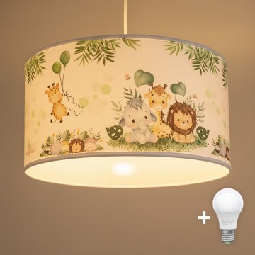 Brilagi - LED otroški lestenec na kablu BOBO 1xE27/10W/230V premer 35 cm bela/džungla