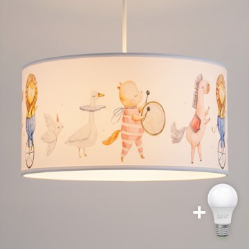 Brilagi - LED otroški lestenec na kablu BOBO 1xE27/10W/230V premer 35 cm bela/živalski motiv