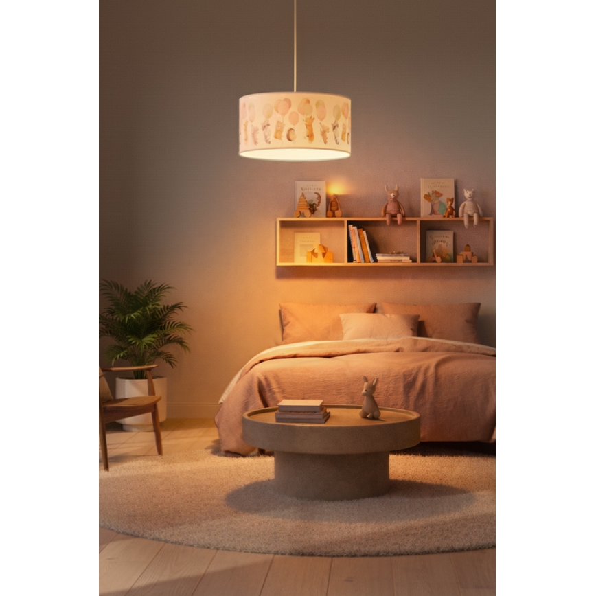 Brilagi - LED otroški lestenec na kablu BOBO 1xE27/10W/230V Ø 35 cm bela/živalski motiv