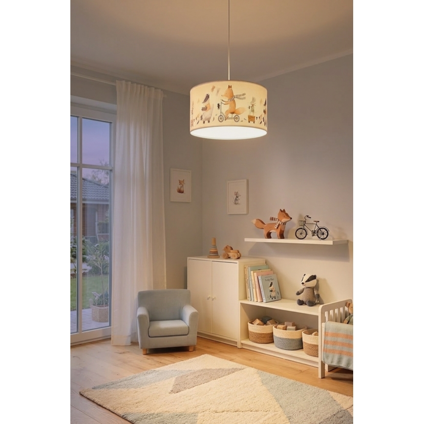 Brilagi - LED otroški lestenec na kablu BOBO 1xE27/10W/230V Ø 35 cm bela/živalski motivi