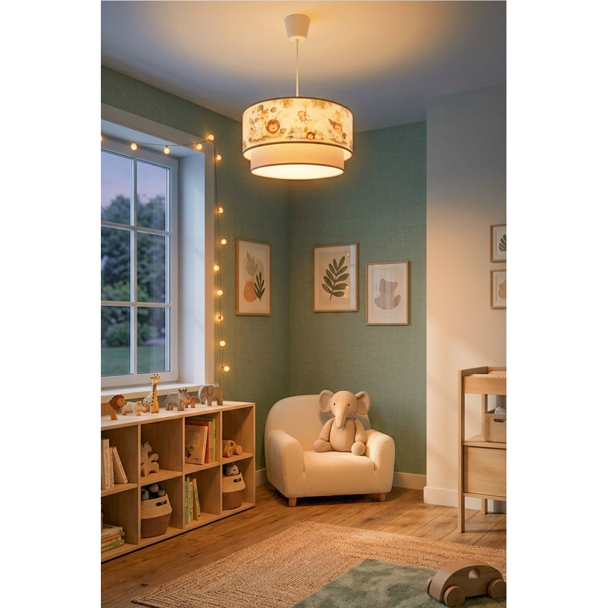Brilagi - LED otroški lestenec na kablu BOBO 1xE27/60W/230V premer 40 cm kremna/zelena/džungla