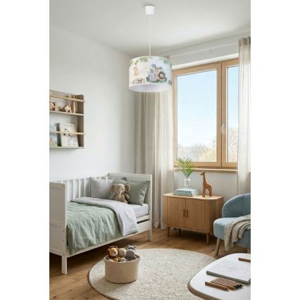 Brilagi - LED otroški lestenec na kablu BOBO 1xE27/60W/230V premer 35 cm bela/džungla