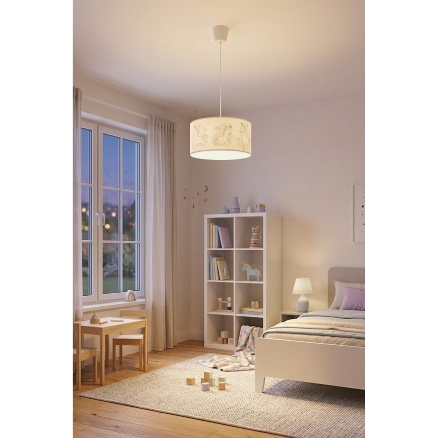 Brilagi - LED otroški viseči lestenec BOBO na kablu, 1xE27/60W/230V, premer 35 cm, bel z motivom enorogov