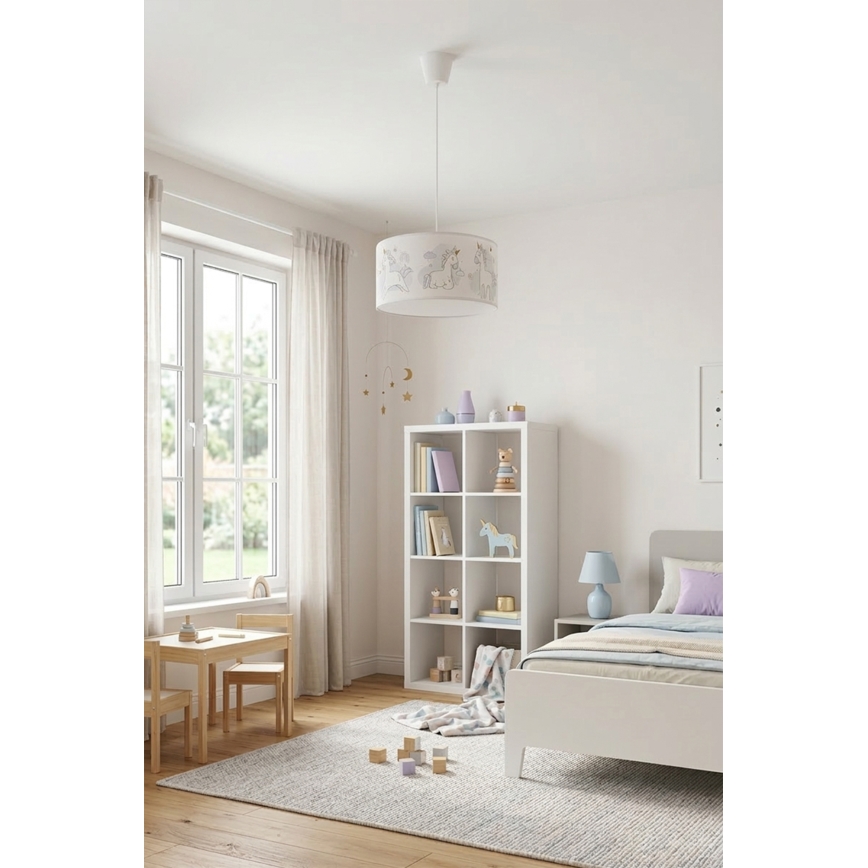 Brilagi -LED otroški lestenec na kablu BOBO 1xE27/60W/230V premer 35 cm bela/samorogi