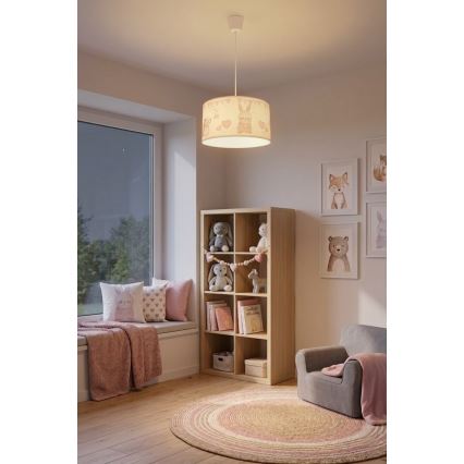 Brilagi - LED otroški lestenec na kablu BOBO 1xE27/60W/230V premer 35 cm bela/zajčki